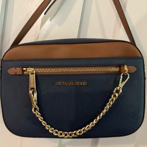 Michael Kors Blue and Tan Crossbody Bag